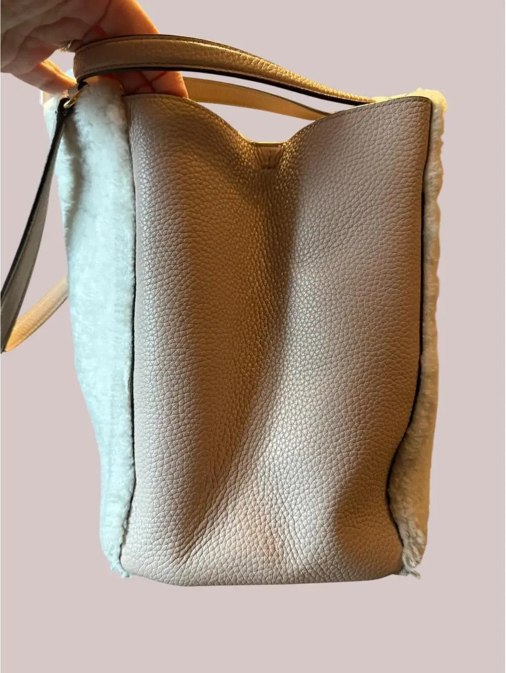 Tory Burch Shearling Tote Bag with Leather Handles